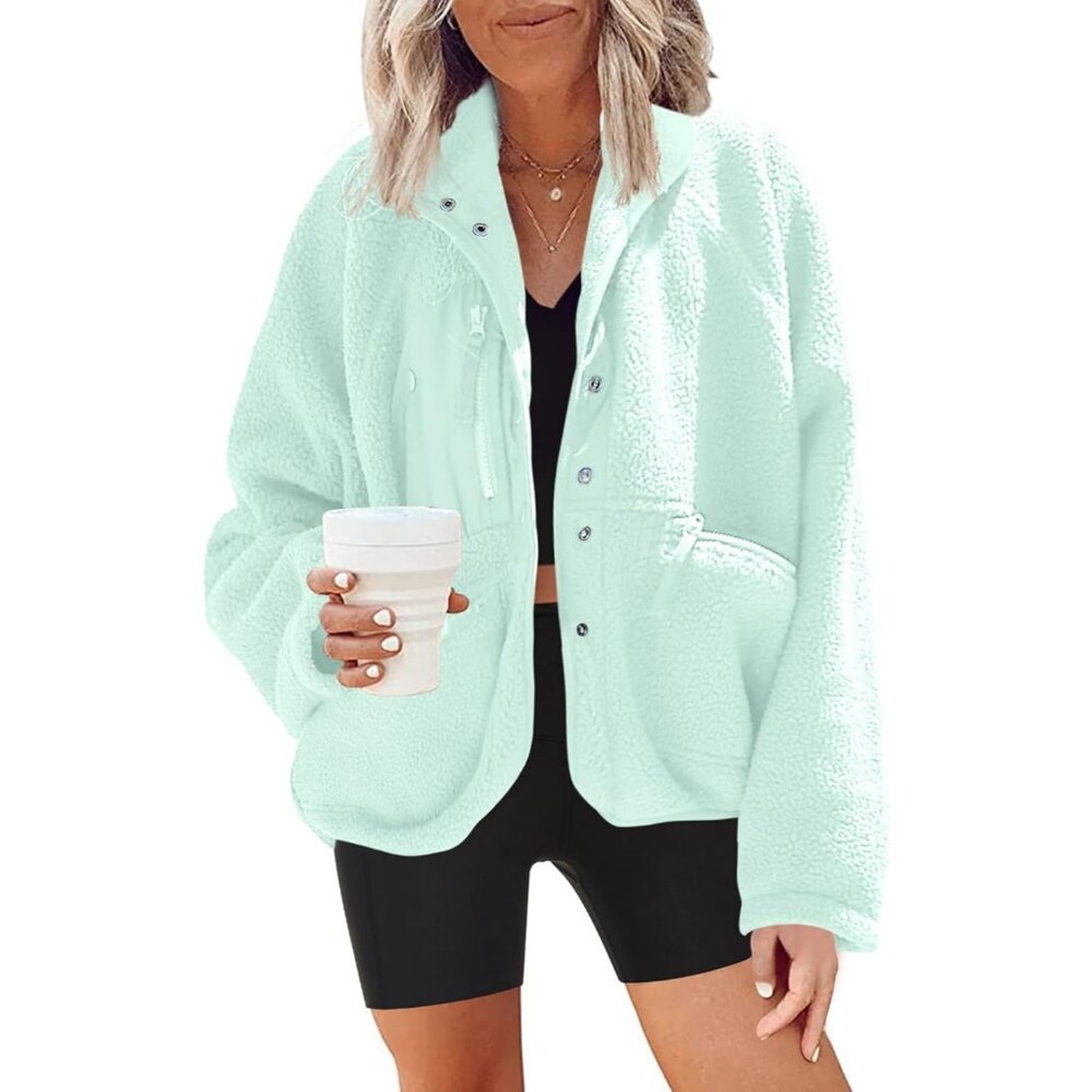 Women's Mint Green Fuzzy Fluffy Fleece Vest Jacket Coats Winter Warm Outwear